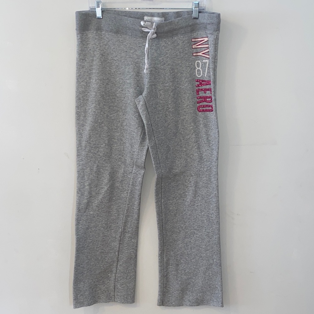 3/$45 Aeropostale Gray Straight Leg Sweatpants with Pink Accents Size Large